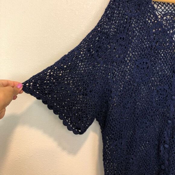 Vintage Teddi Crochet Open Knit Cardigan Short Sleeve Cottagecore Boho - Picture 6 of 10